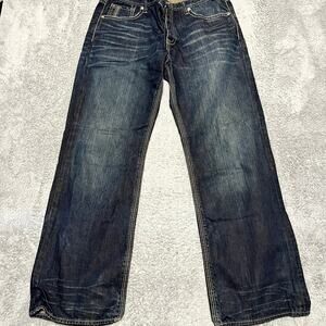 BKE Tyler Jeans Mens 36 (37x31) Straight Blue Contrast Stitch Buckle Western